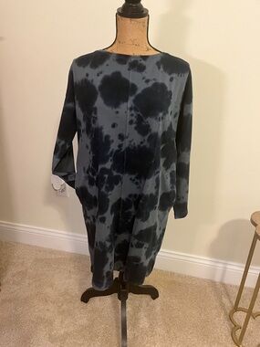 Women's Tie-Dye Midi Dress in Charcoal and Black